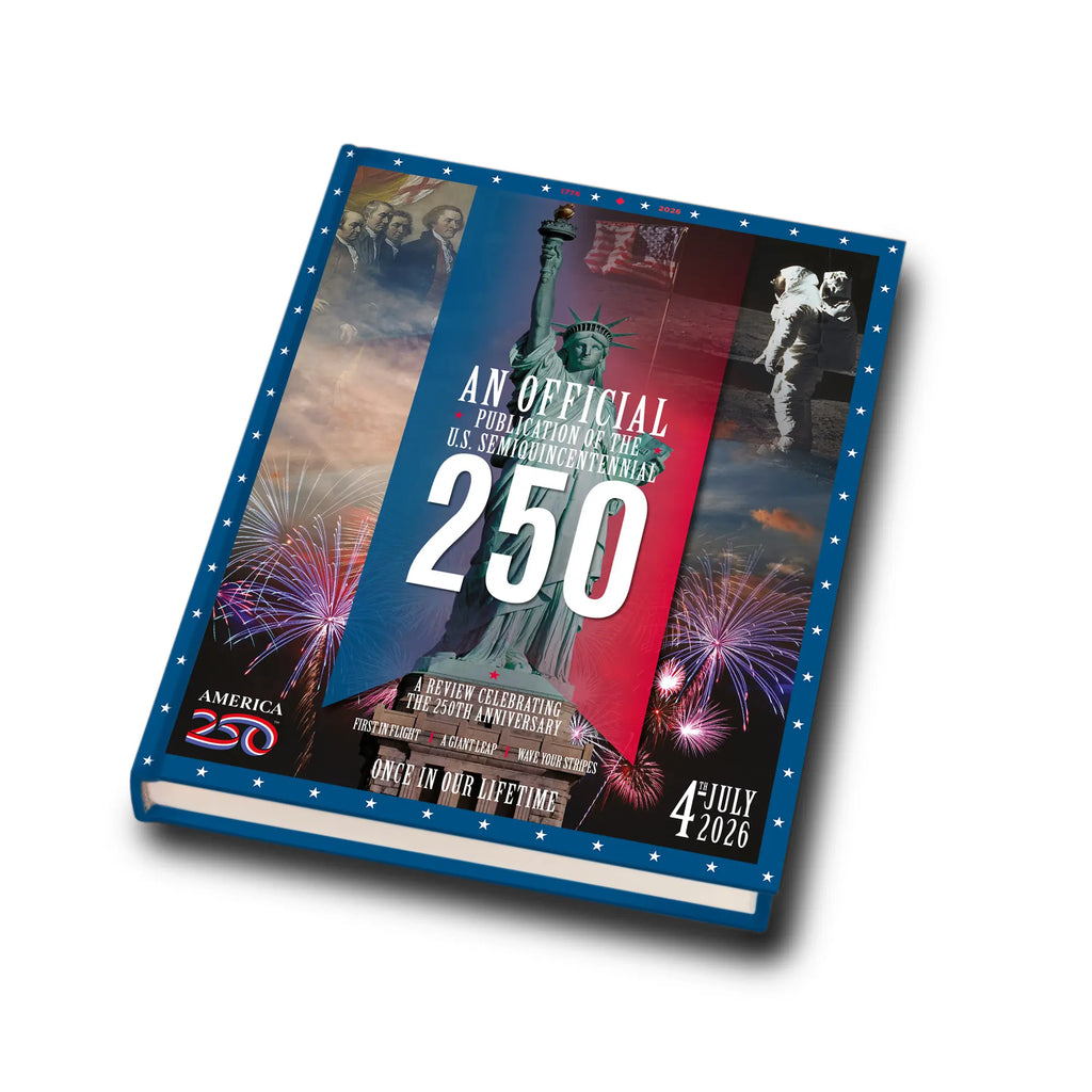 Book celebrating the U.S. Bicentennial with images of the Statue of Liberty and fireworks.