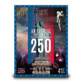 Promotional poster for U.S. Bicentennial celebration with Statue of Liberty and fireworks.
