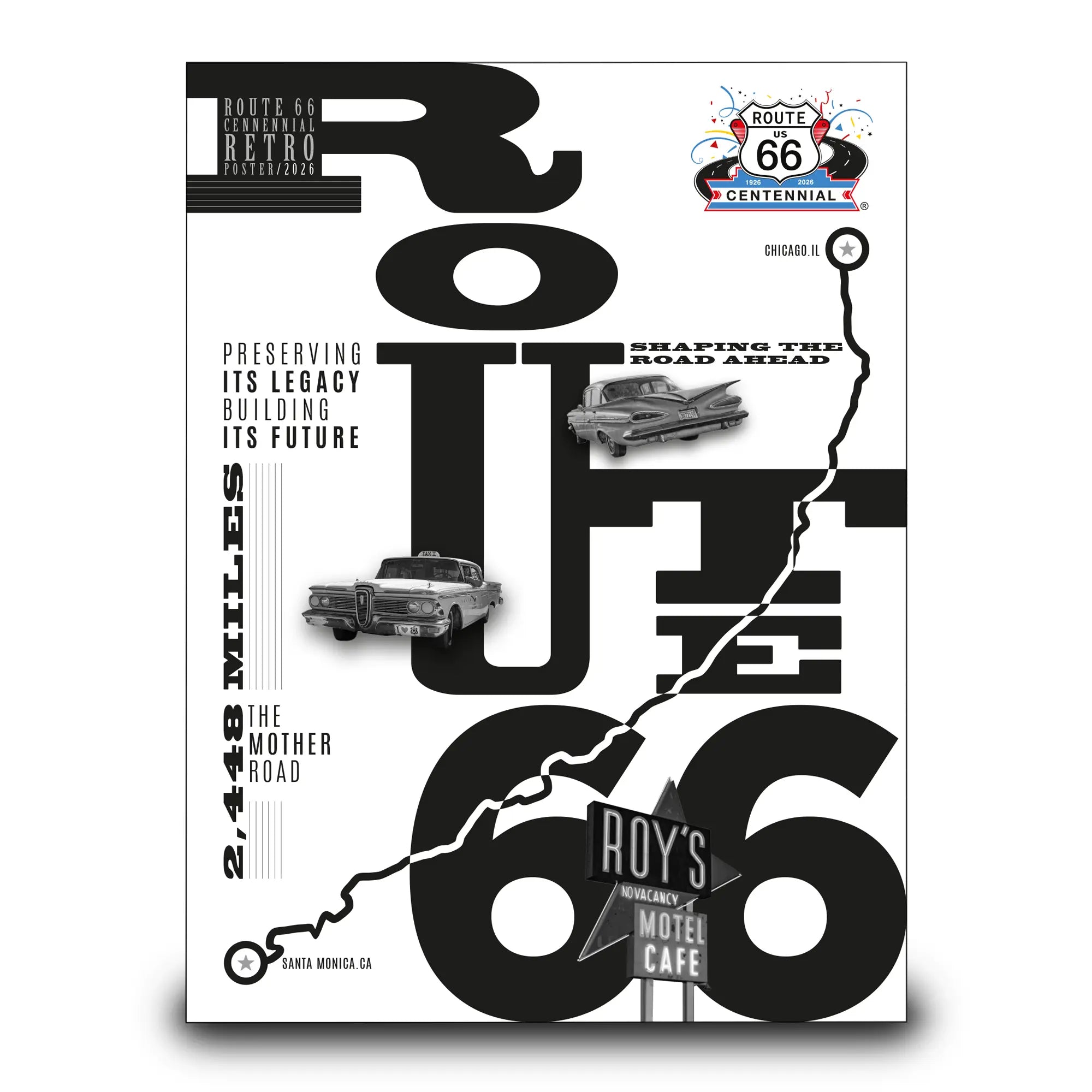 Route 66 ‘Retro’ Centennial Poster ‘Shaping the Road Ahead’